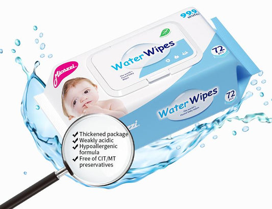 Mioszzi baby water wipes have a weak acid pH value close to baby's skin, no additives, no fluorescent agent, gentle and non-irritating, moisturizing baby's tender skin and protecting baby's health.