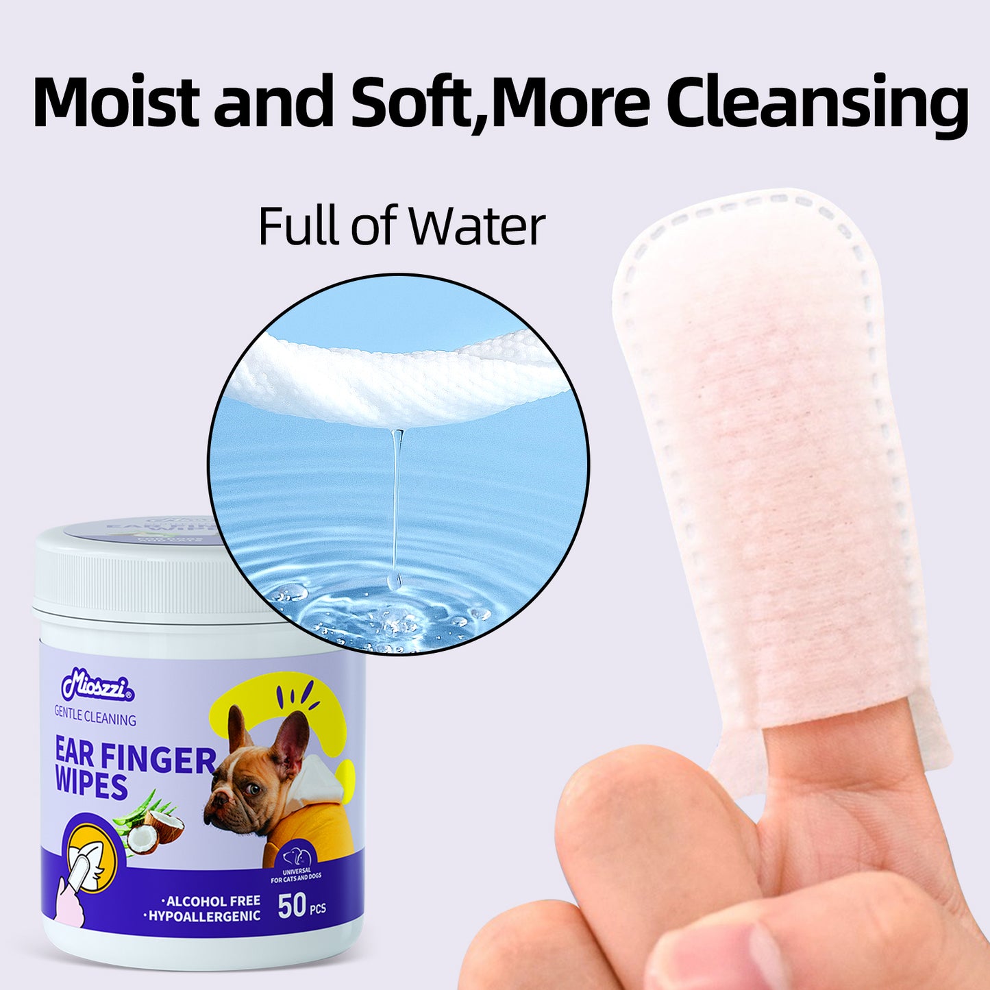 Mioszzi Pet Ear & Eye Cleaning Antibacterial & Mite Removal Finger Wipes 2000Pcs